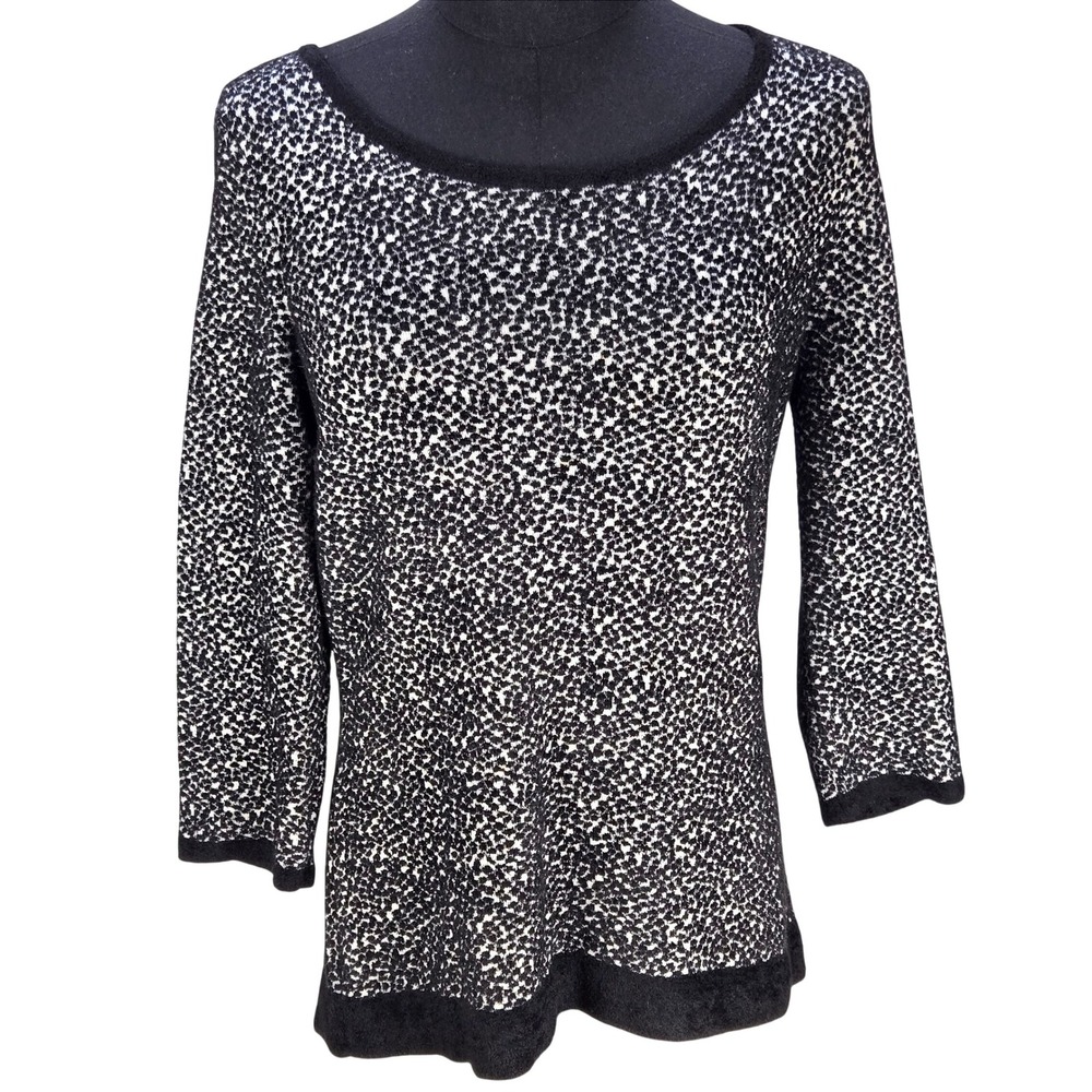Women's Anthropologie Moth Small Black White Textured Knit Back Zip Sweater